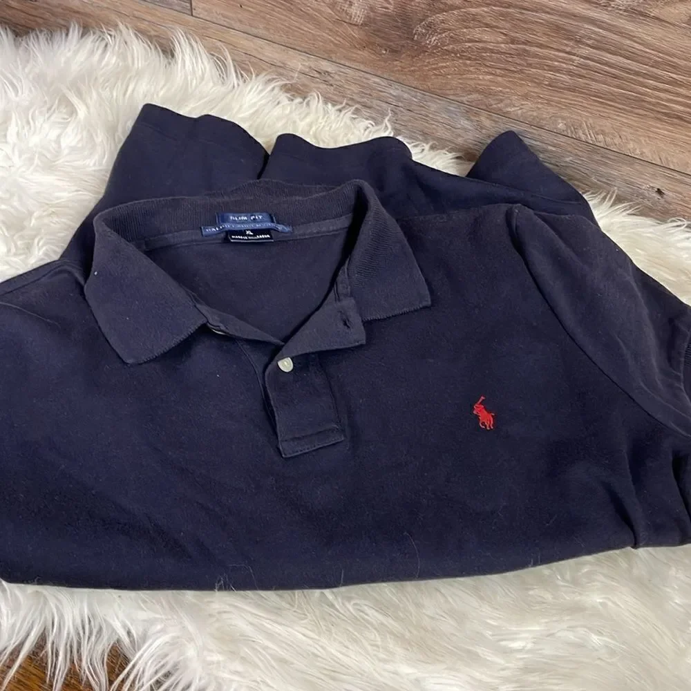 Ralph Lauren Sport Slim Fit Navy Blue Polo Shirt Size XL Casual Office Mens